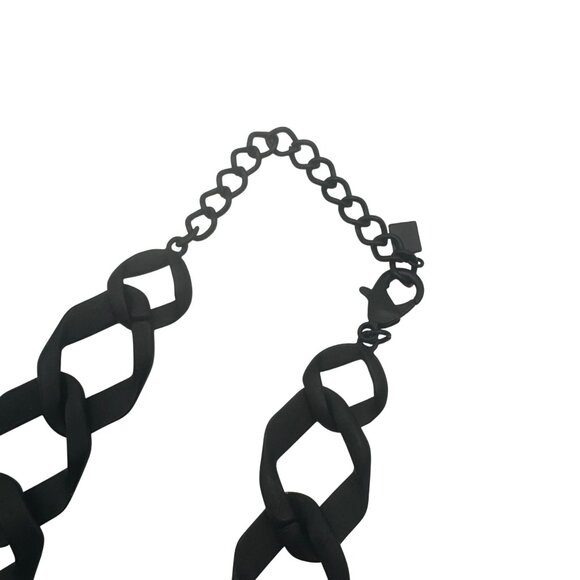 Black Chunky Matte Chain Link Necklace Adjustable Lobster Clasp - Picture 3 of 5